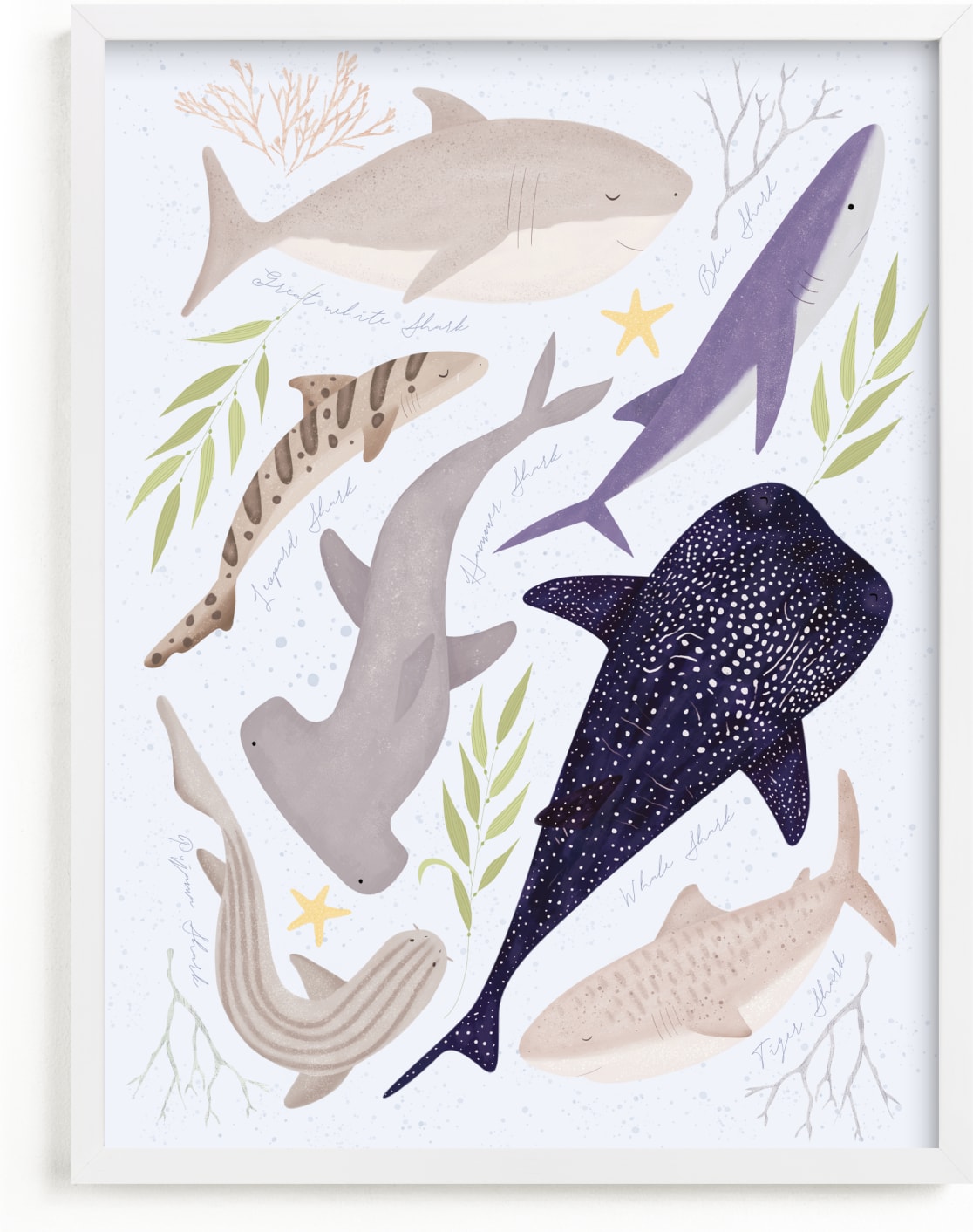 This is a blue art by Sabrin Deirani called Marvelous sharks.