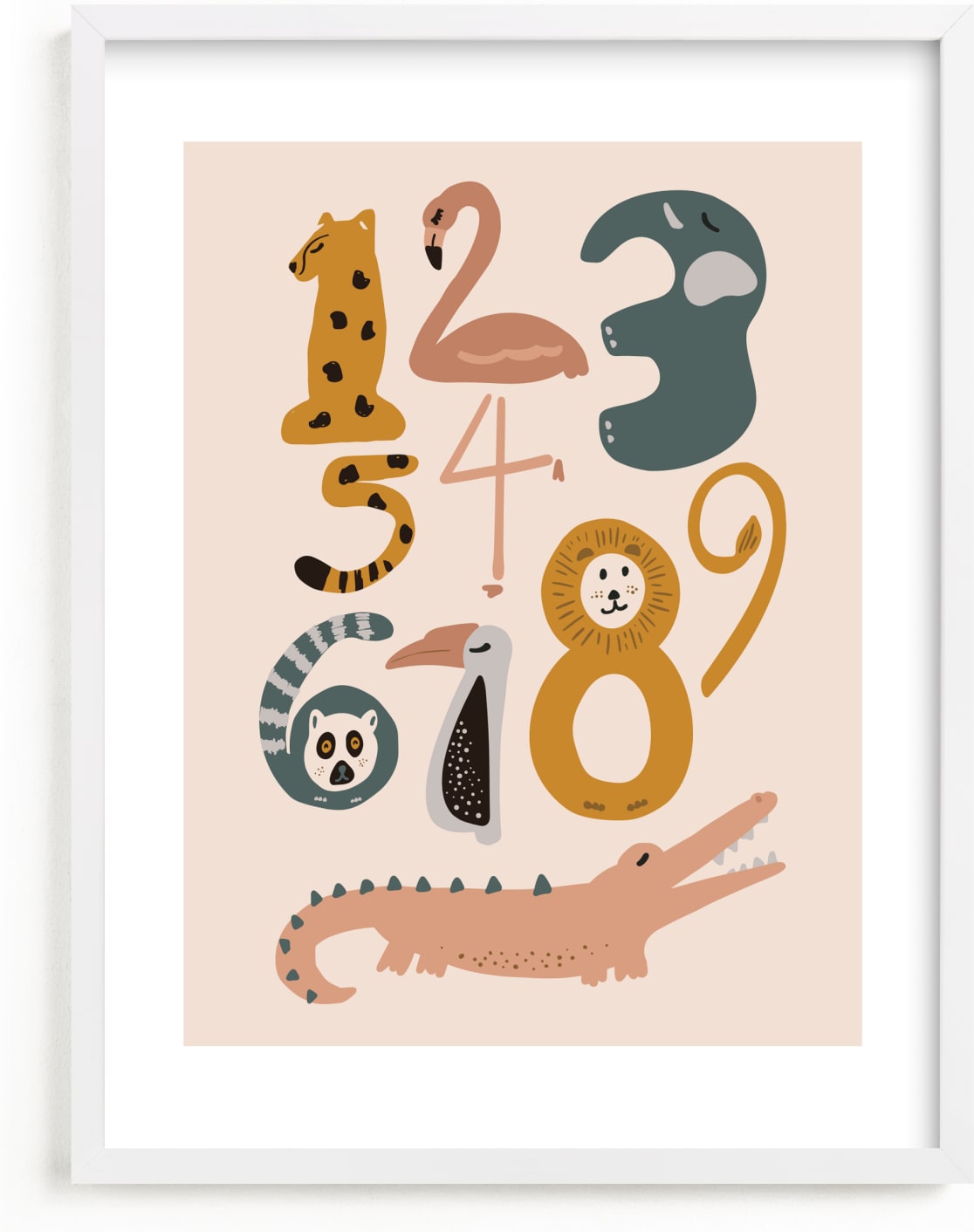 This is a colorful art by Jenna Holcomb called Safari Friends Numerals.