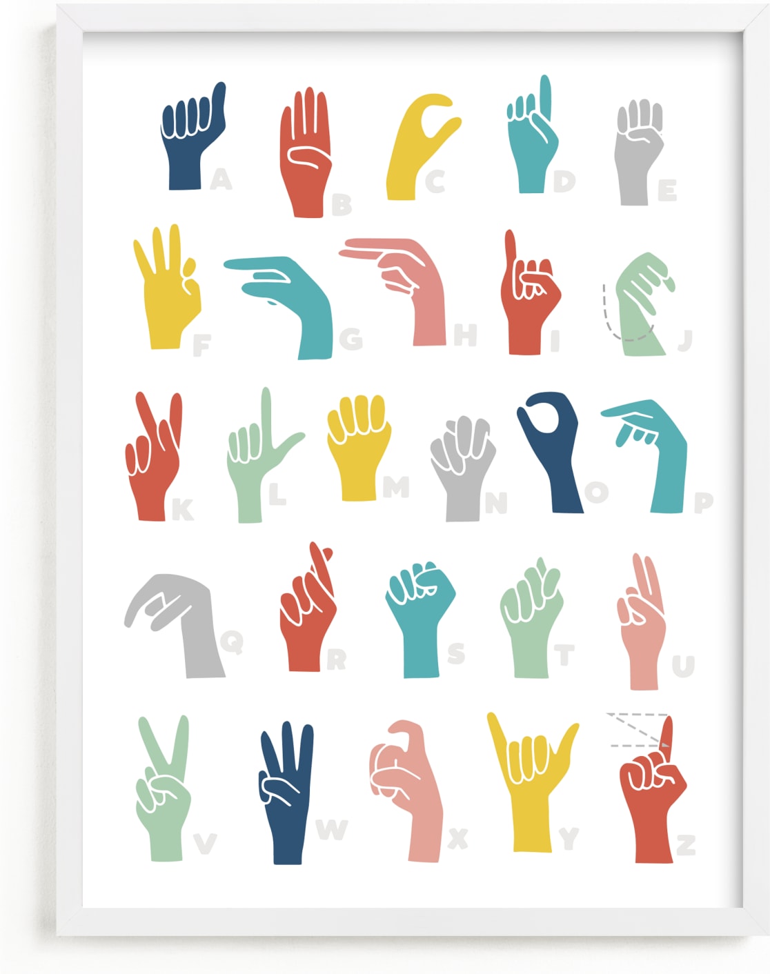 This is a colorful art by Jessie Steury called American Sign Language ABCs.