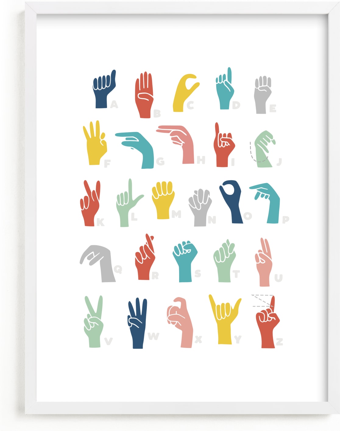 This is a colorful art by Jessie Steury called American Sign Language ABCs.