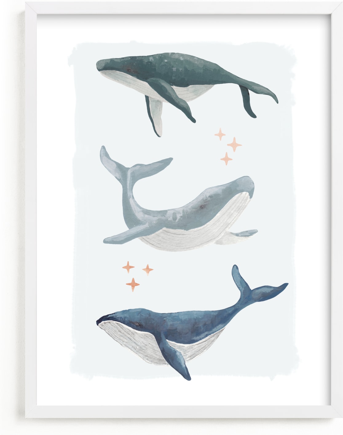 This is a blue art by Alice Nelen called Ocean Whales.