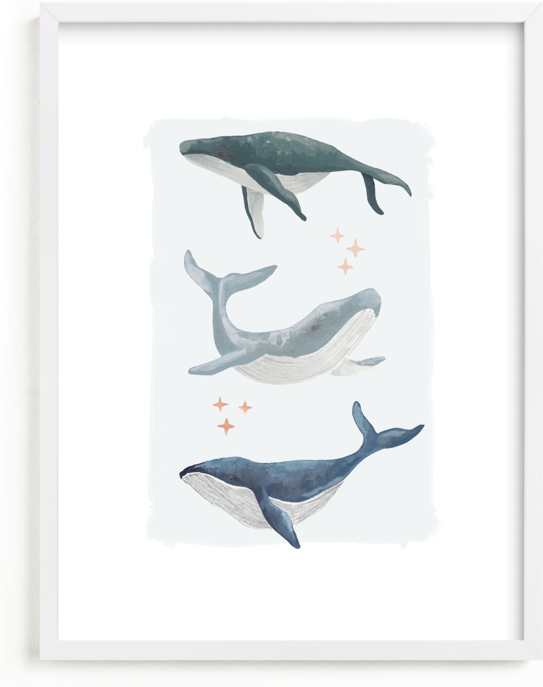 This is a blue art by Alice Nelen called Ocean Whales.