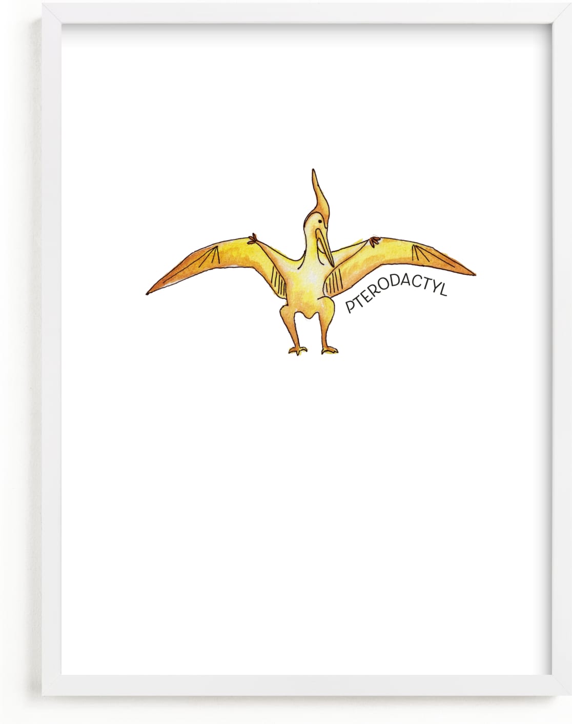 This is a yellow art by Rachel Getz called Watercolor Dino Party Pterodactyl.