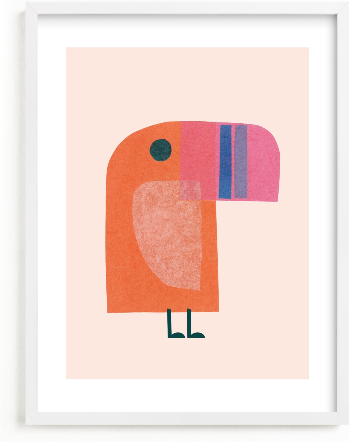 This is a pink, orange art by Carrie Moradi called mod toucan.