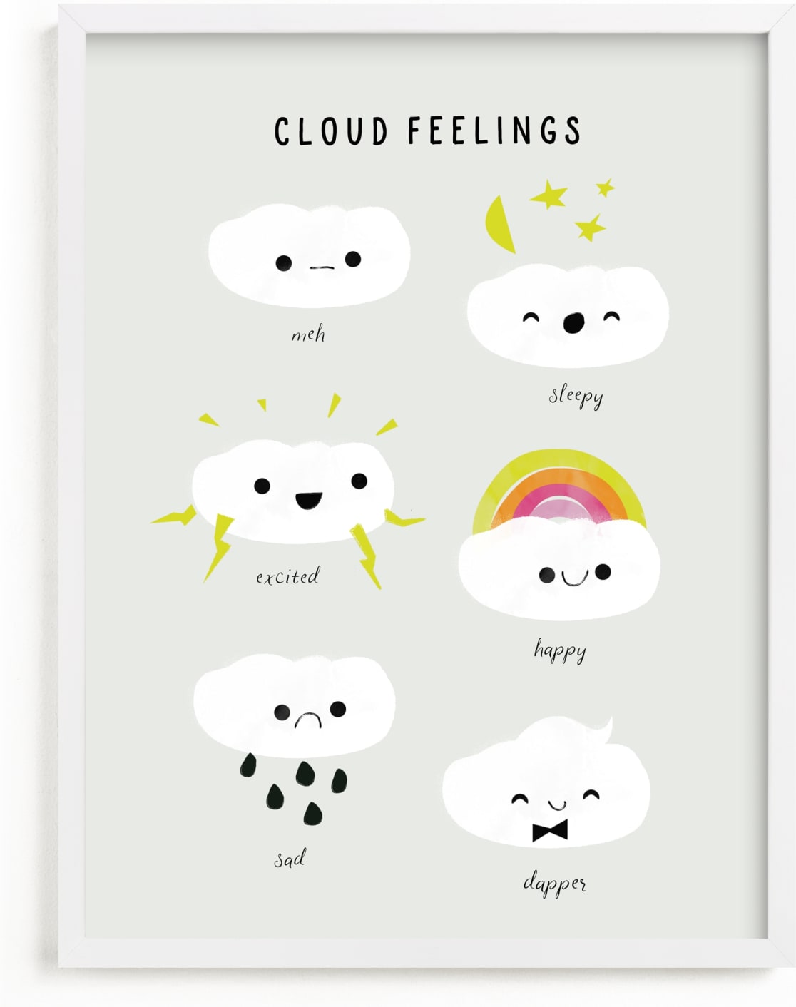 This is a grey nursery wall art by Lori Wemple called Cloud Feelings.