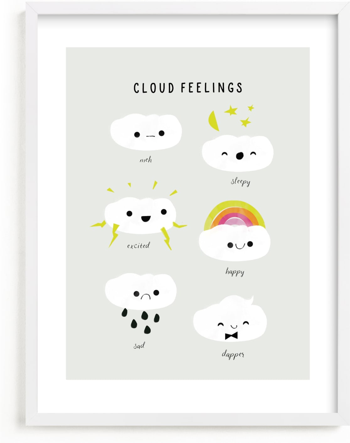This is a grey nursery wall art by Lori Wemple called Cloud Feelings.