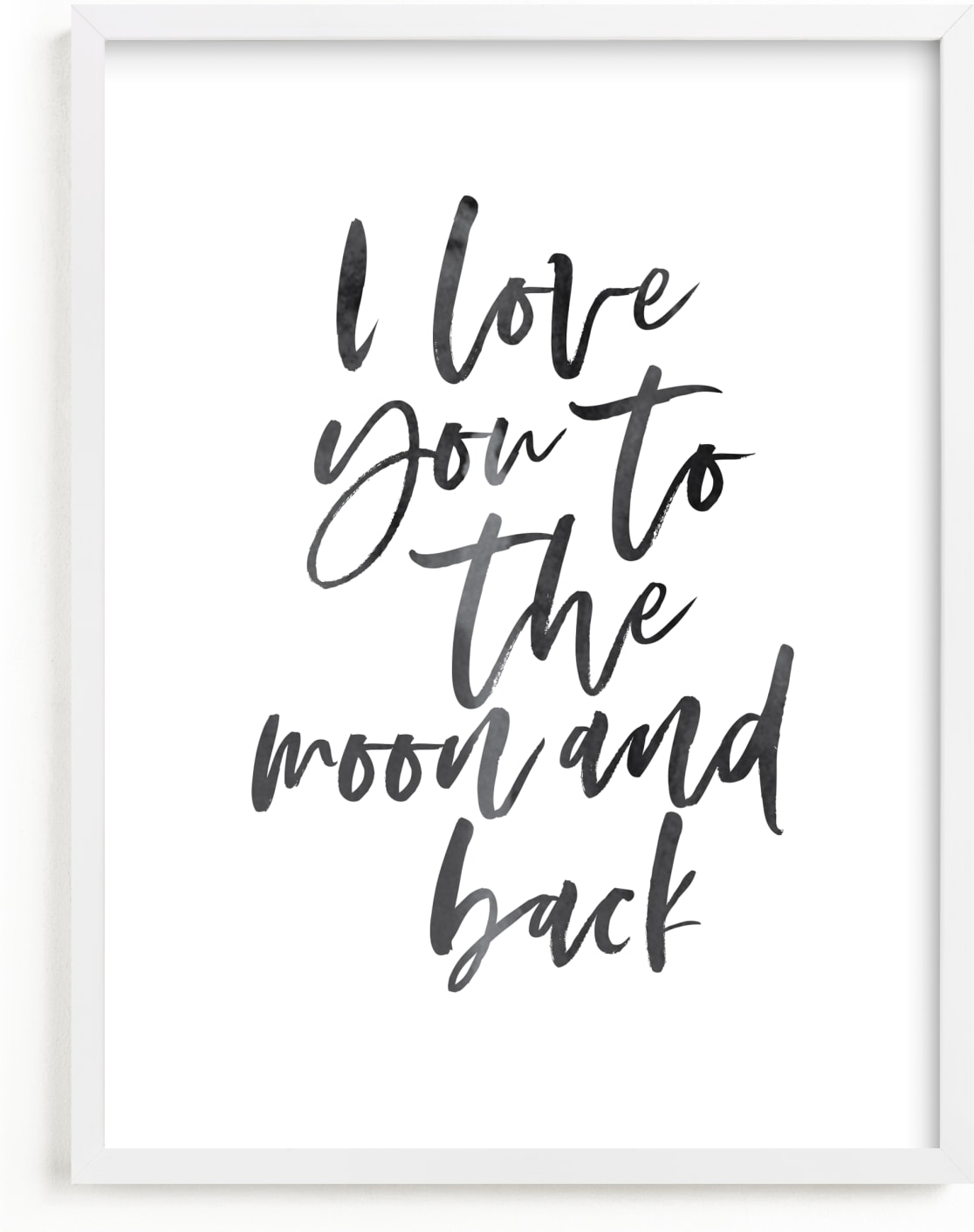 This is a black nursery wall art by Caitlin Considine called I love you to the moon and back.