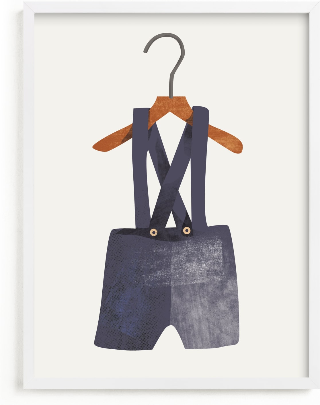 This is a blue nursery wall art by Haley Warner called Overalls.