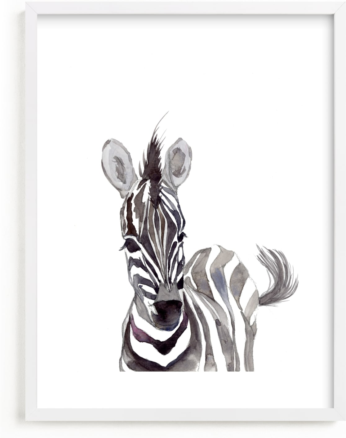 This is a white nursery wall art by Jieun K Rasband called Baby Animal Friends: Zebra.