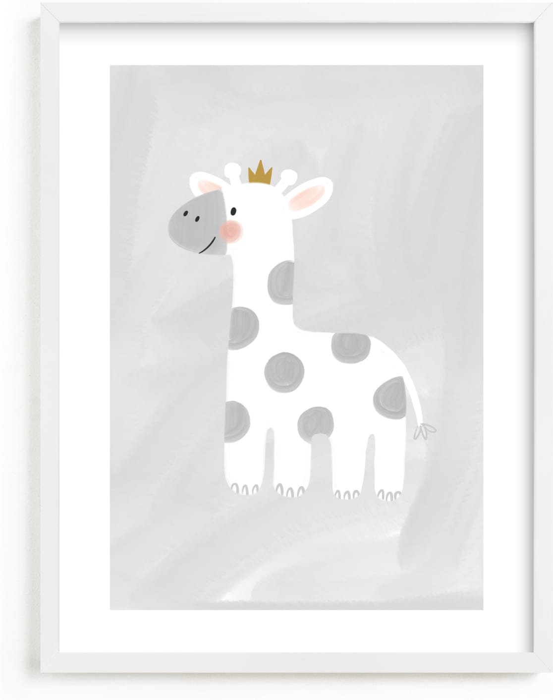 This is a white nursery wall art by Patrice Horvath called Dream Big Elephant And Giraffe.