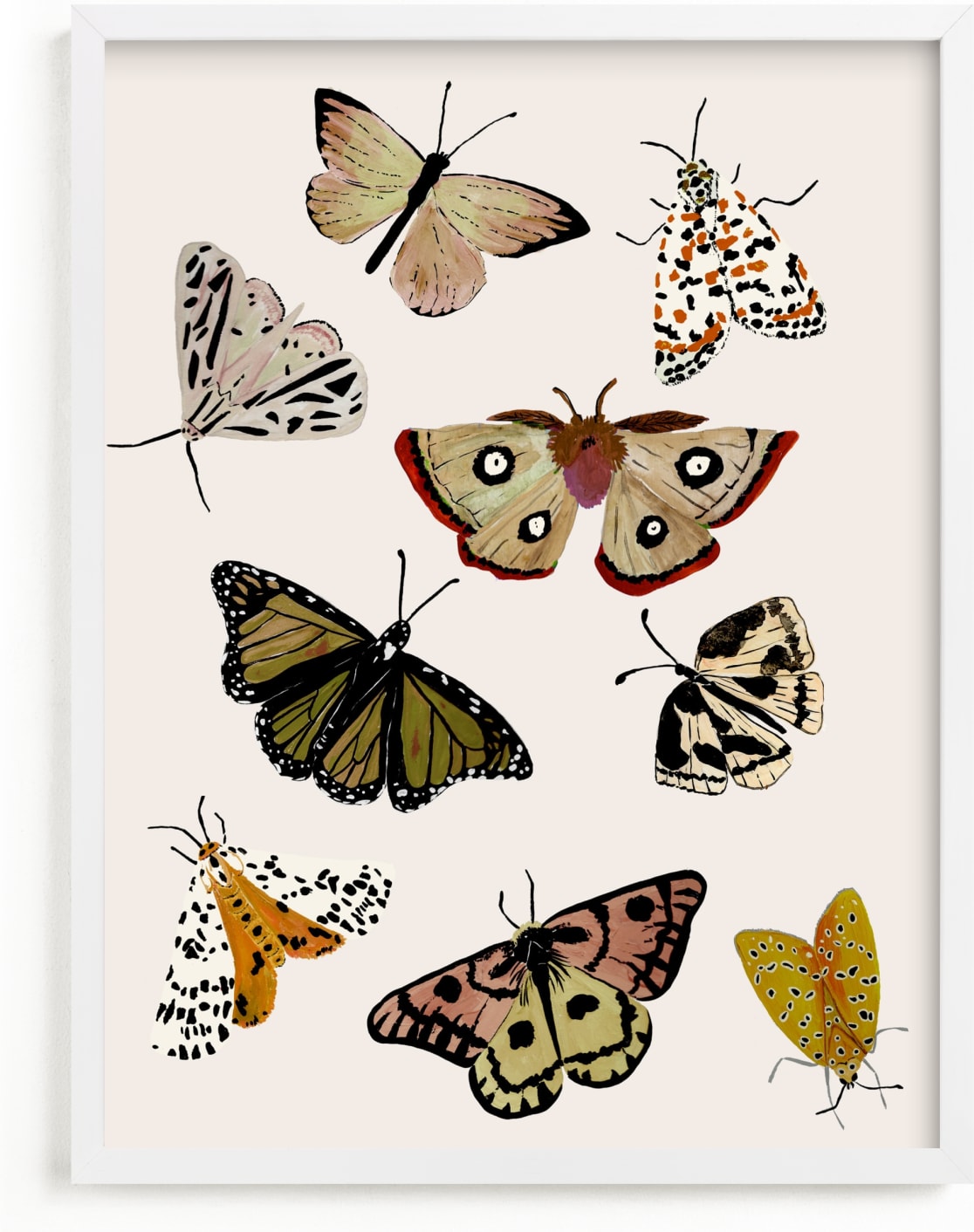 This is a colorful nursery wall art by Shannon Kirsten called Moths & Butterflies.