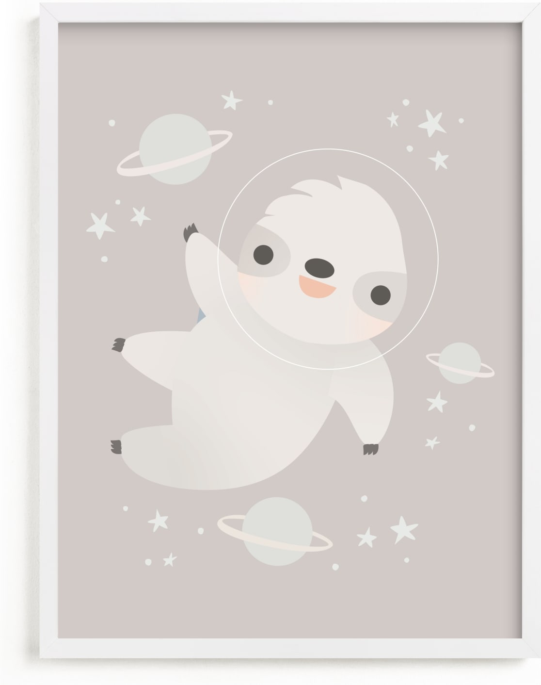 This is a colorful nursery wall art by Lori Wemple called Sloth in Space.