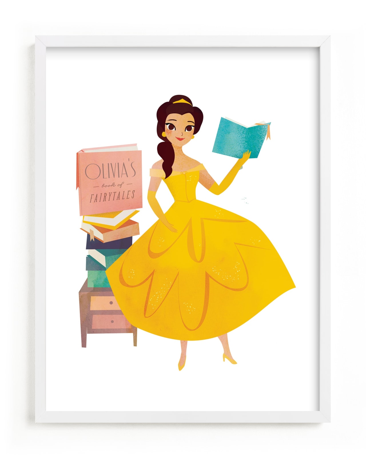 This is a yellow disney art by Lori Wemple called Storytime |  Beauty and the Beast.