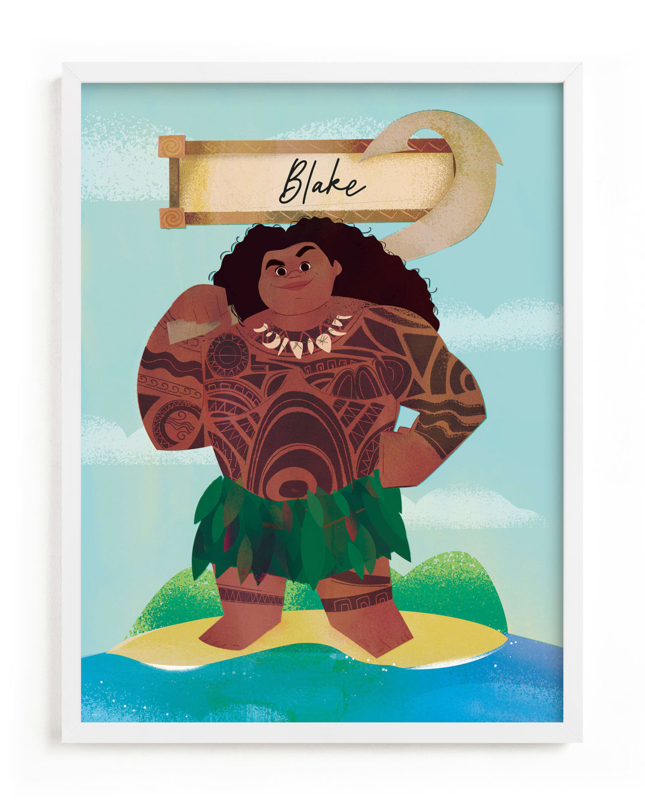 "Maui the Wayfinder from Disney's Moana" - Disney Custom Open Edition Children's Art Print by Lori Wemple in beautiful frame options and a variety of sizes.