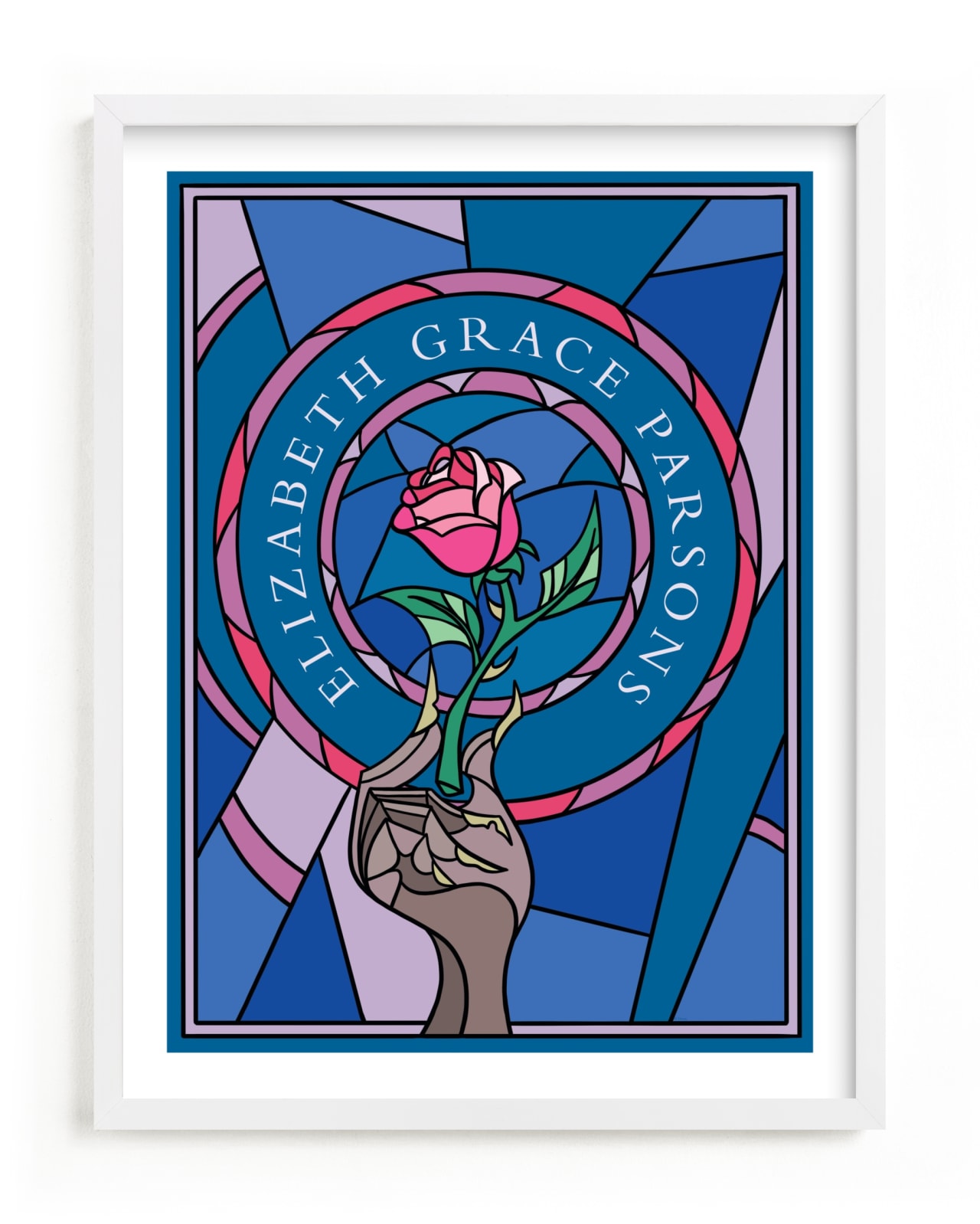 "Disney's Beauty And The Beast Stained Glass" - Disney Custom Open Edition Children's Art Print by Katharine Watson in beautiful frame options and a variety of sizes.