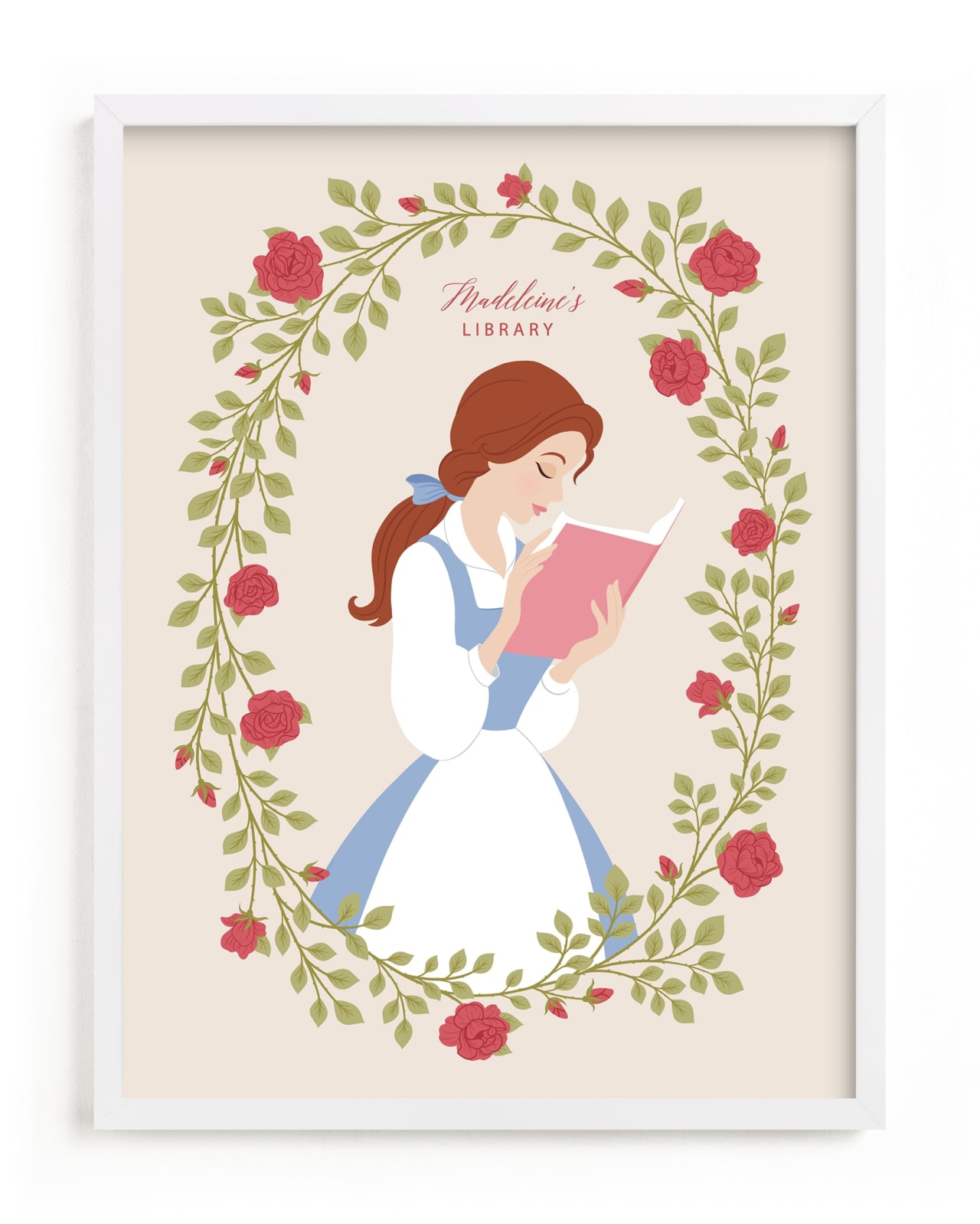 "Disney's Belle Library" - Disney Custom Open Edition Children's Art Print by Jamie Alexander in beautiful frame options and a variety of sizes.