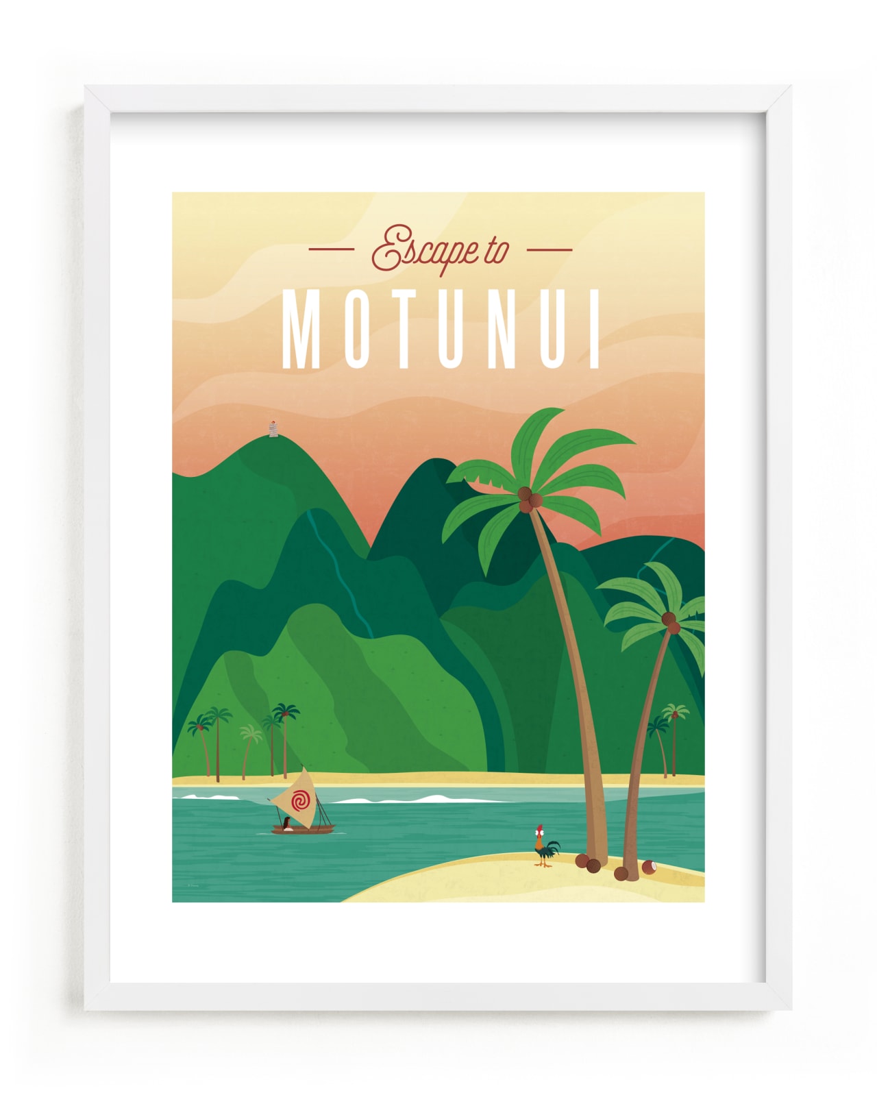 This is a colorful disney art by Erica Krystek called Escape to Motunui | Moana.