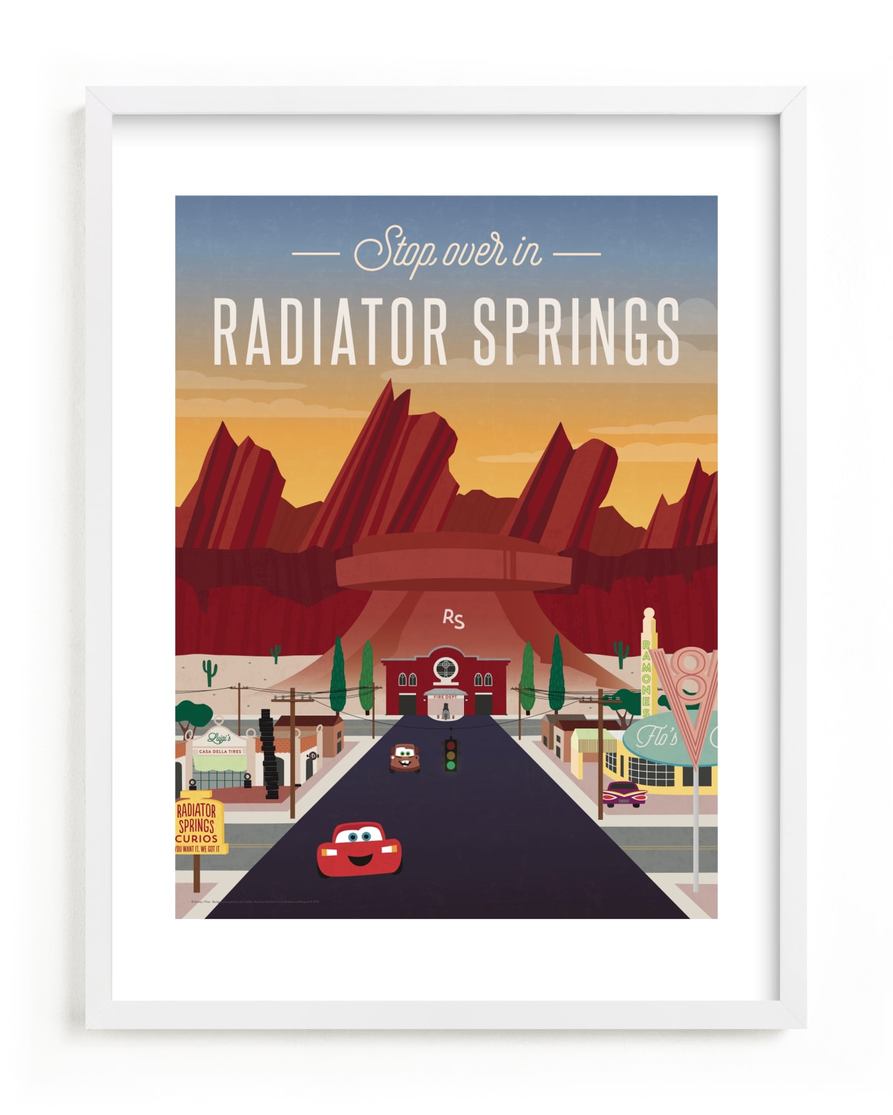 "Stop Over In Radiator Springs from Disney and Pixar's Cars" - Limited Edition Art Print by Erica Krystek in beautiful frame options and a variety of sizes.