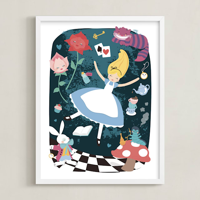 "The Rabbithole from Disney's Alice In Wonderland" - Art Print in Blue by peetie design - Framed