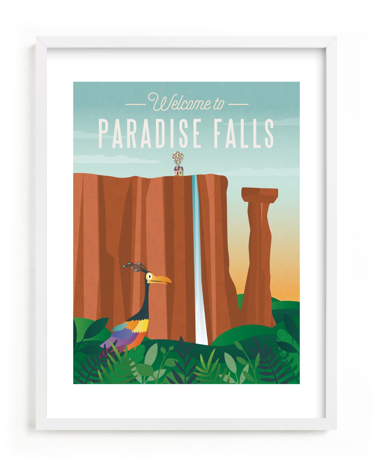 "Welcome to Paradise Falls from Disney and Pixar's Up" - Limited Edition Art Print by Erica Krystek in beautiful frame options and a variety of sizes.