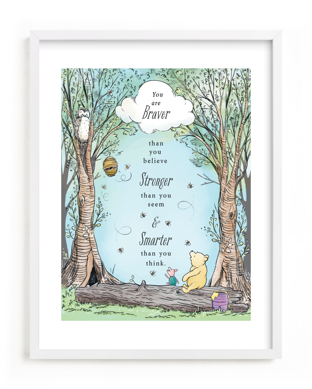 "Disney's Winnie the Pooh in the Wood" - Limited Edition Art Print by Becky Nimoy in beautiful frame options and a variety of sizes.
