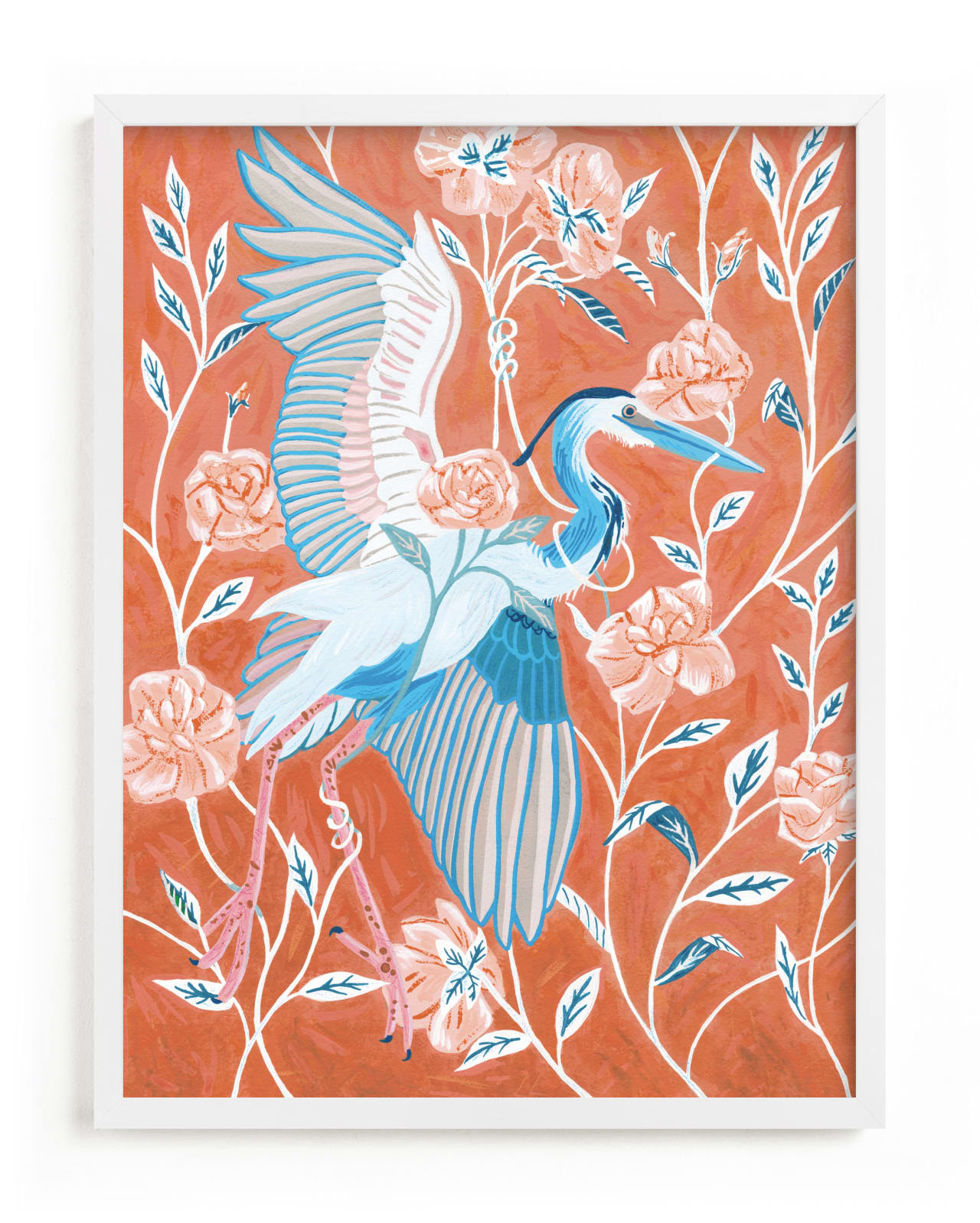 "Blue Heron with Blossoms" - Limited Edition Art Print by Stefanie Lane in beautiful frame options and a variety of sizes.