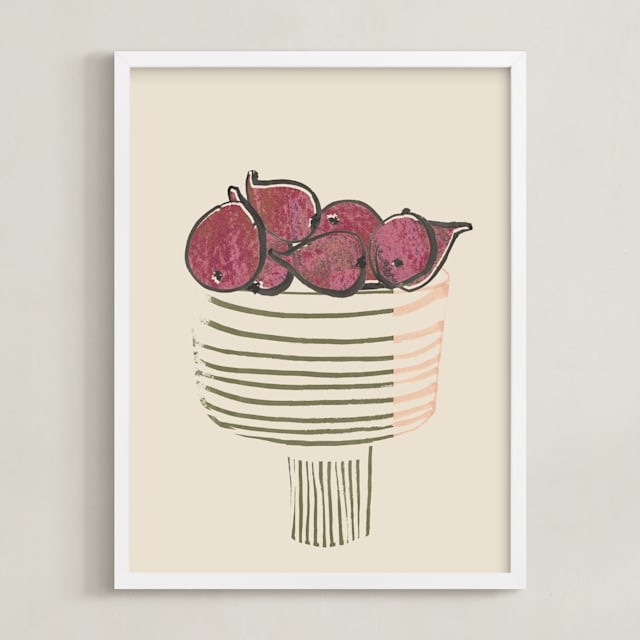 "Bowl of figs" - Art Print in ripen figs burgundy by Bethania Lima - Framed
