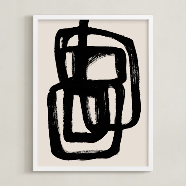 "Abstract ink brush" - Art Print in Obsidian by Cass Loh - Framed