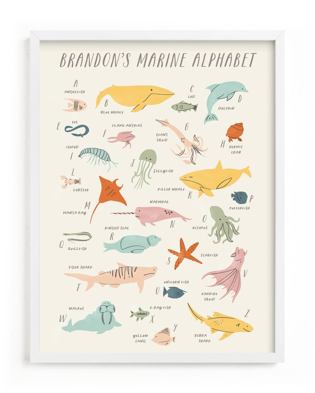 "Sea life alphabet" - Children's Custom Art Print by Creo Study in beautiful frame options and a variety of sizes.