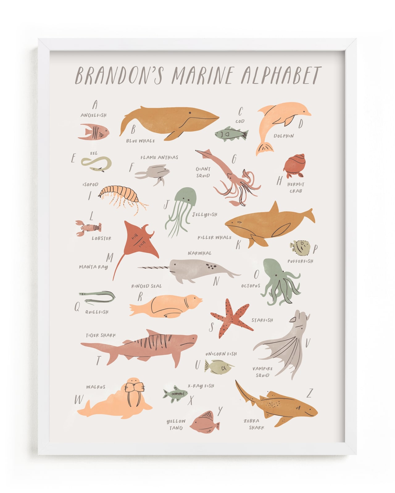 "Sea life alphabet" - Children's Custom Art Print by Creo Study in beautiful frame options and a variety of sizes.