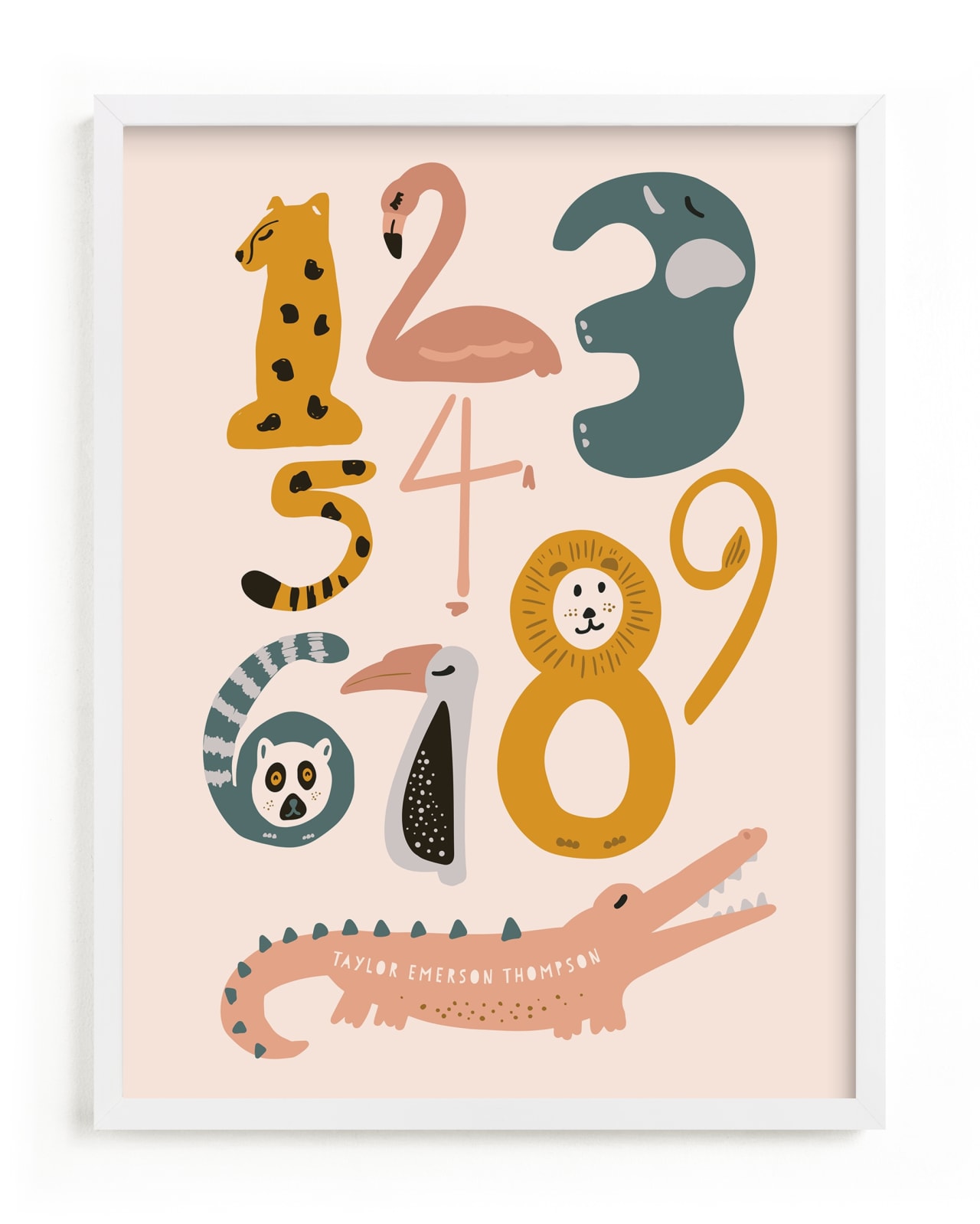 "Safari Friends Numerals" - Custom Open Edition Children's Art Print by Jenna Holcomb in beautiful frame options and a variety of sizes.