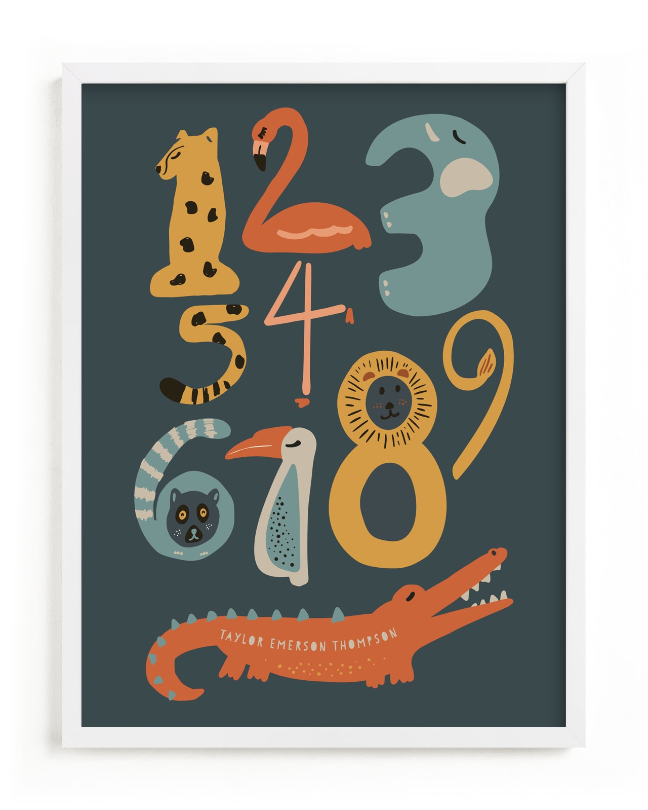 "Safari Friends Numerals" - Children's Custom Art Print by Jenna Holcomb in beautiful frame options and a variety of sizes.