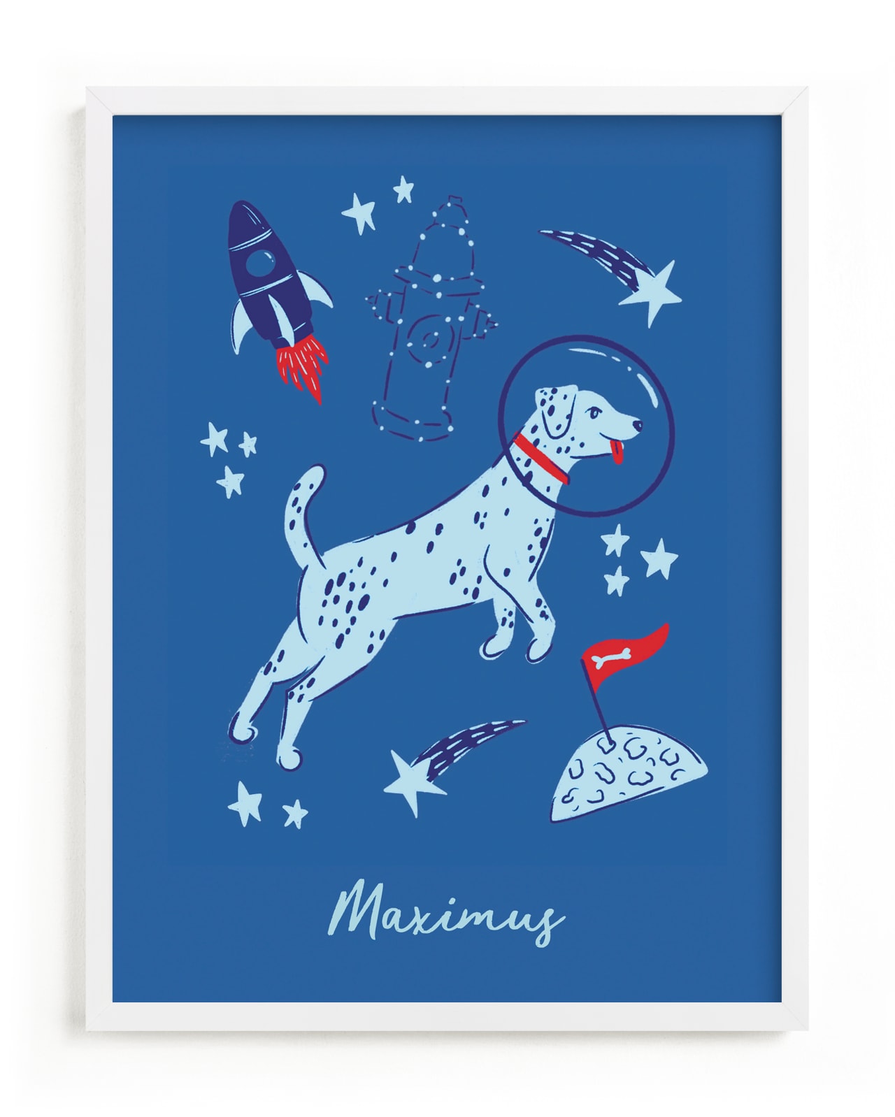 "Space Pup" - Children's Custom Art Print by Kristin Mastoras in beautiful frame options and a variety of sizes.