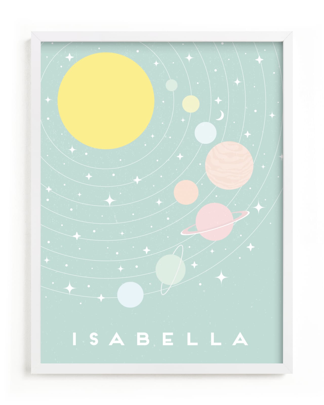 "Pastel Solar System" - Custom Open Edition Children's Art Print by Maria Alou in beautiful frame options and a variety of sizes.