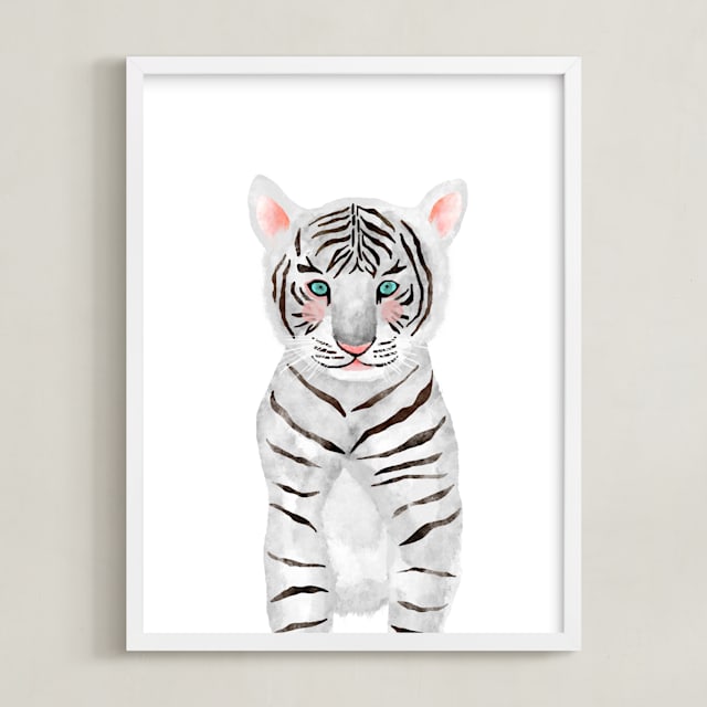 "baby animal.tiger" - Art Print in white by Cass Loh - Framed