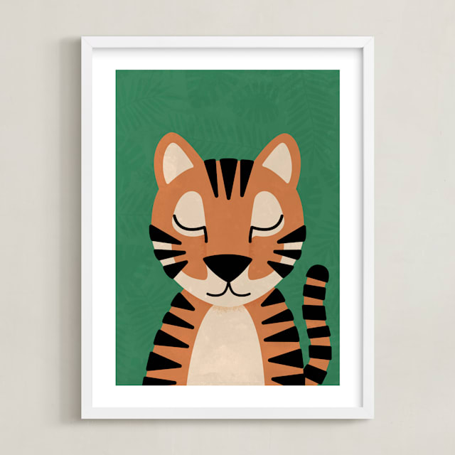 "Jungle Tiger" - Art Print in Jungle Green by 2birdstone - Framed
