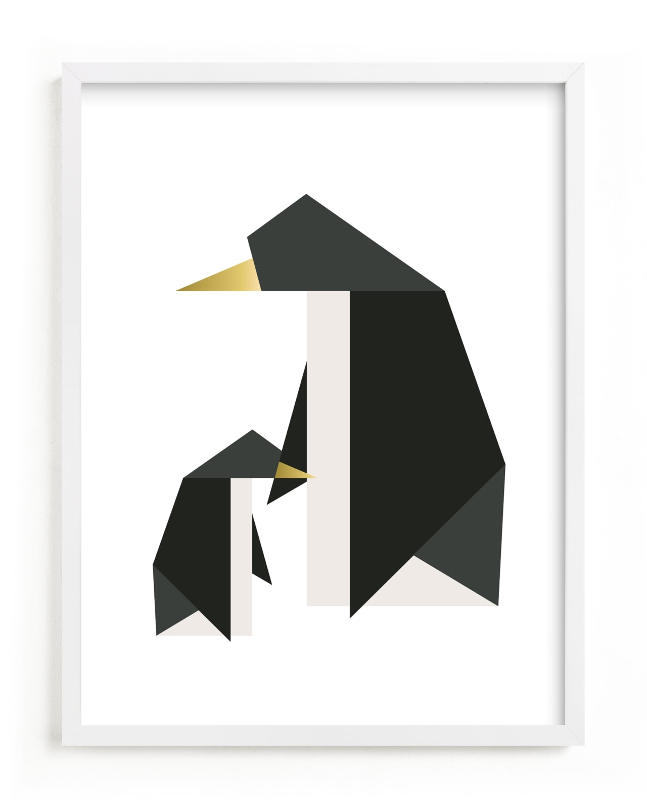 "Geo Penguins" - Art Print in Golden by Erica Krystek - Framed
