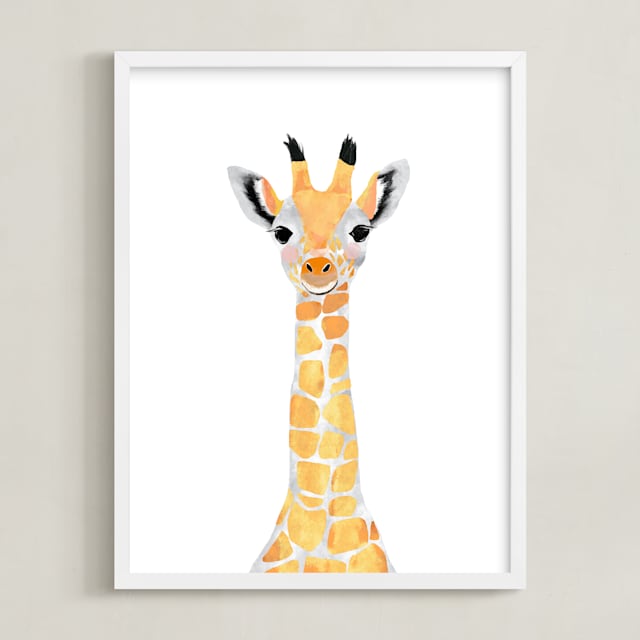 "baby animal.giraffe" - Art Print in merigold by Cass Loh - Framed