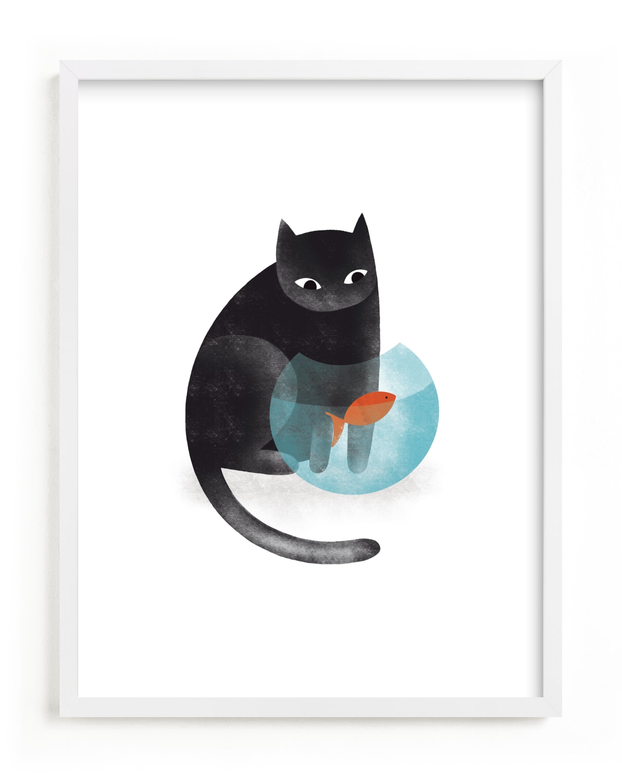 "Black Cat and goldfish" - Limited Edition Art Print by Farinaz Vaseghi in beautiful frame options and a variety of sizes.