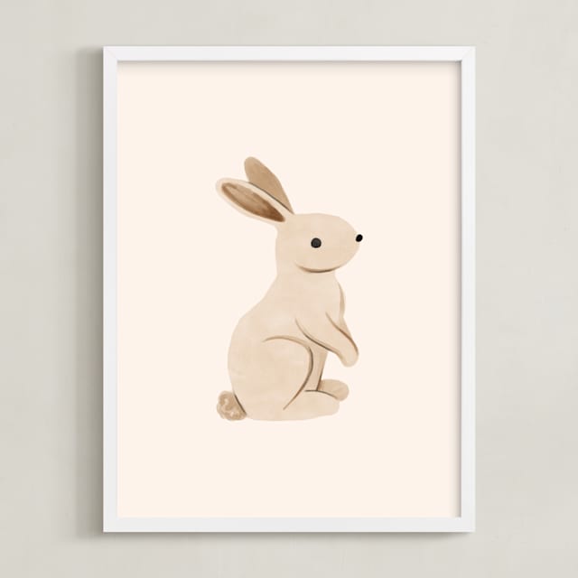"Baby Rabbit" - Art Print in Beige by Vivian Yiwing - Framed