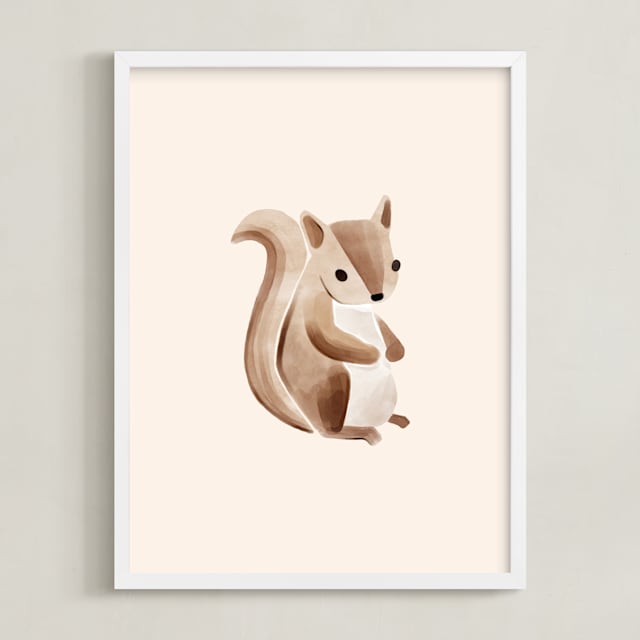 "Baby Squirrel" - Art Print in Beige by Vivian Yiwing - Framed