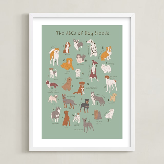 "ABCs of Dog Breeds" - Art Print in Mint by Vera Lim - Framed