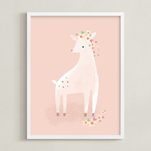 "Little Deer" - Art Print in Blush by Lori Wemple - Framed
