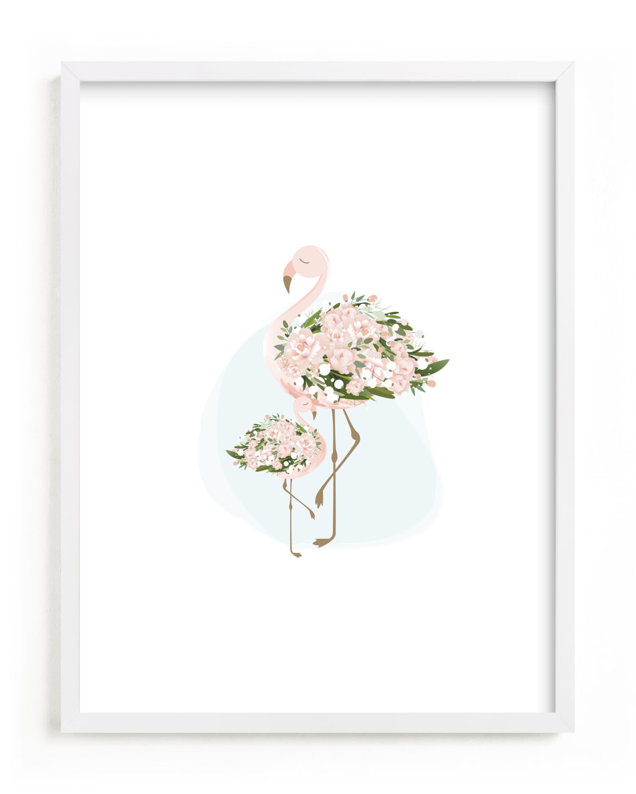 "Little Flower Flamingo" by Jennifer Postorino in beautiful frame options and a variety of sizes.