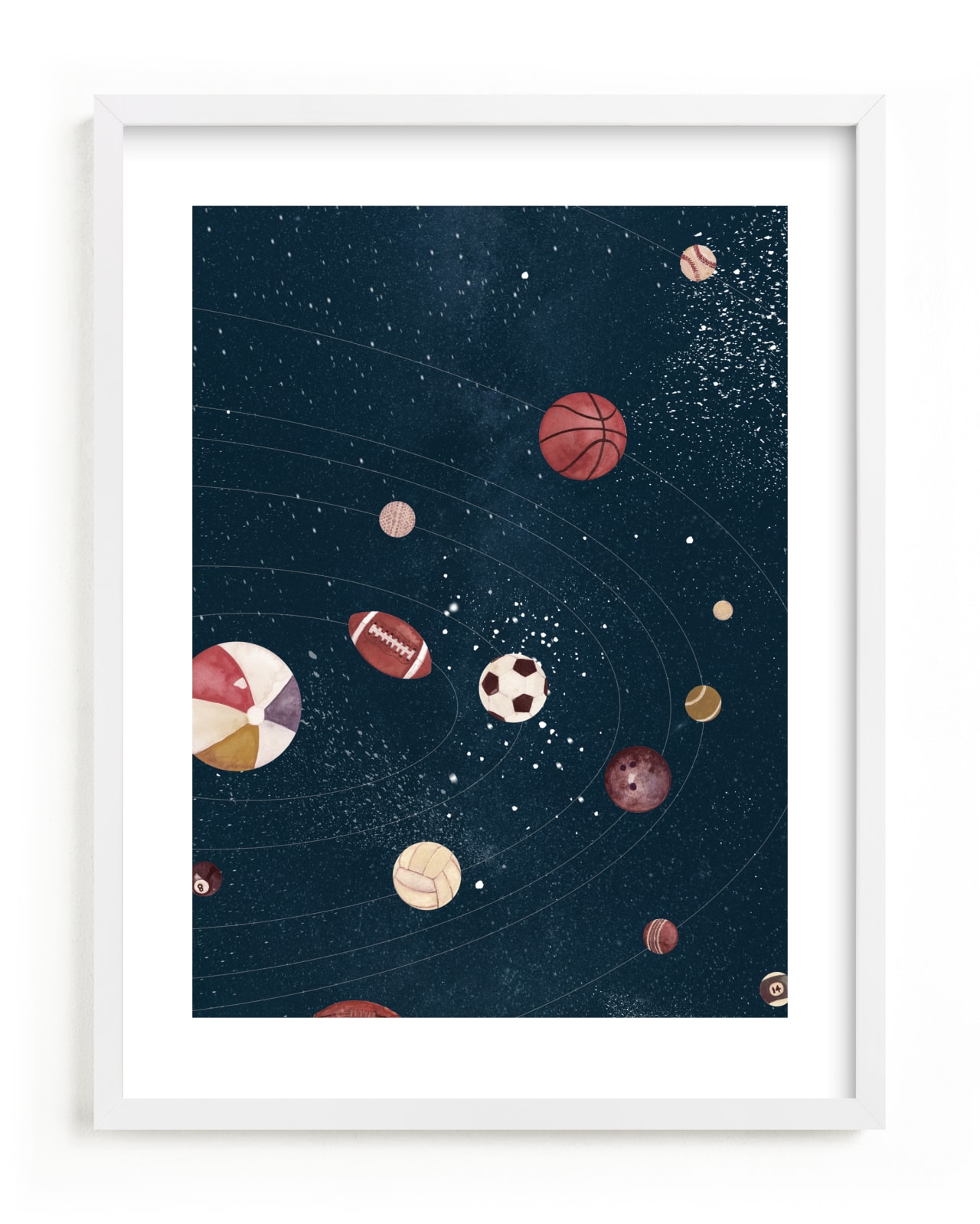 "Sports In Space" by Anna Joseph in beautiful frame options and a variety of sizes.