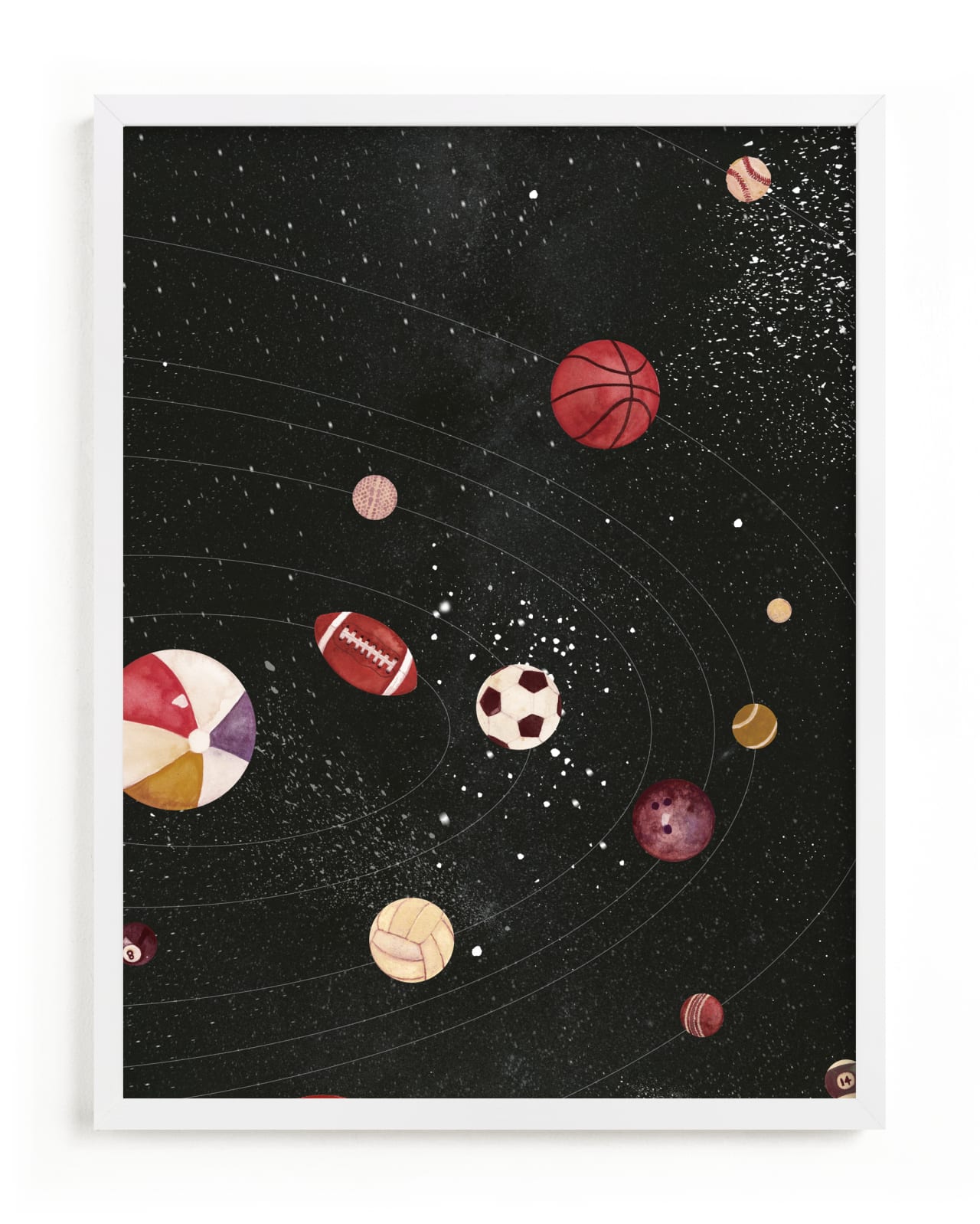 "Sports In Space" by Anna Joseph in beautiful frame options and a variety of sizes.