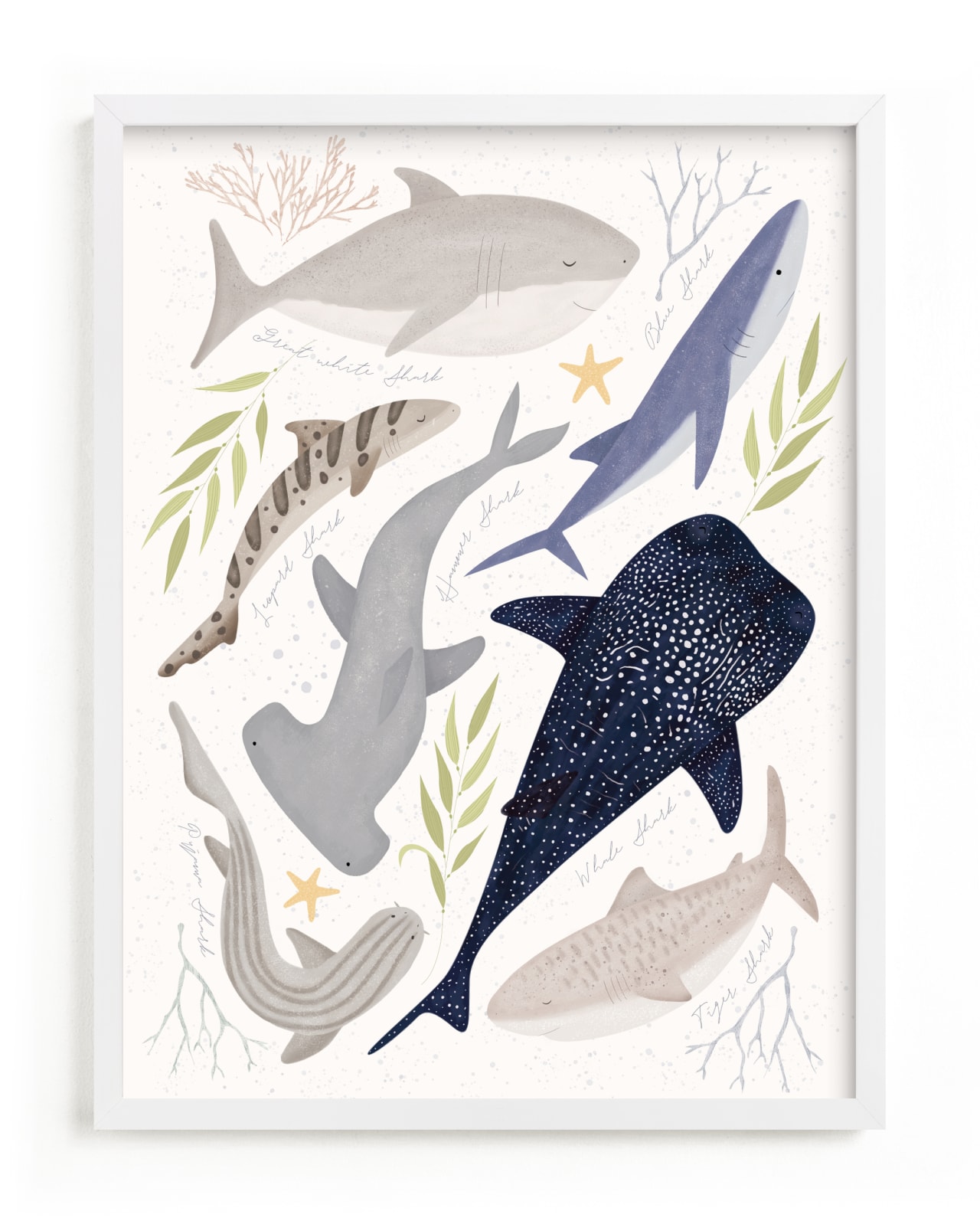 "Marvelous sharks" by Sabrin Deirani in beautiful frame options and a variety of sizes.