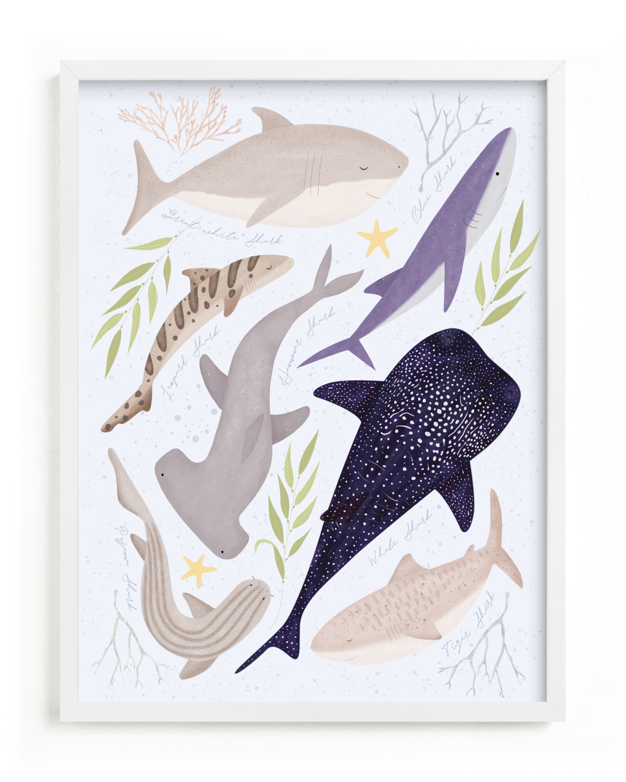 "Marvelous sharks" by Sabrin Deirani in beautiful frame options and a variety of sizes.