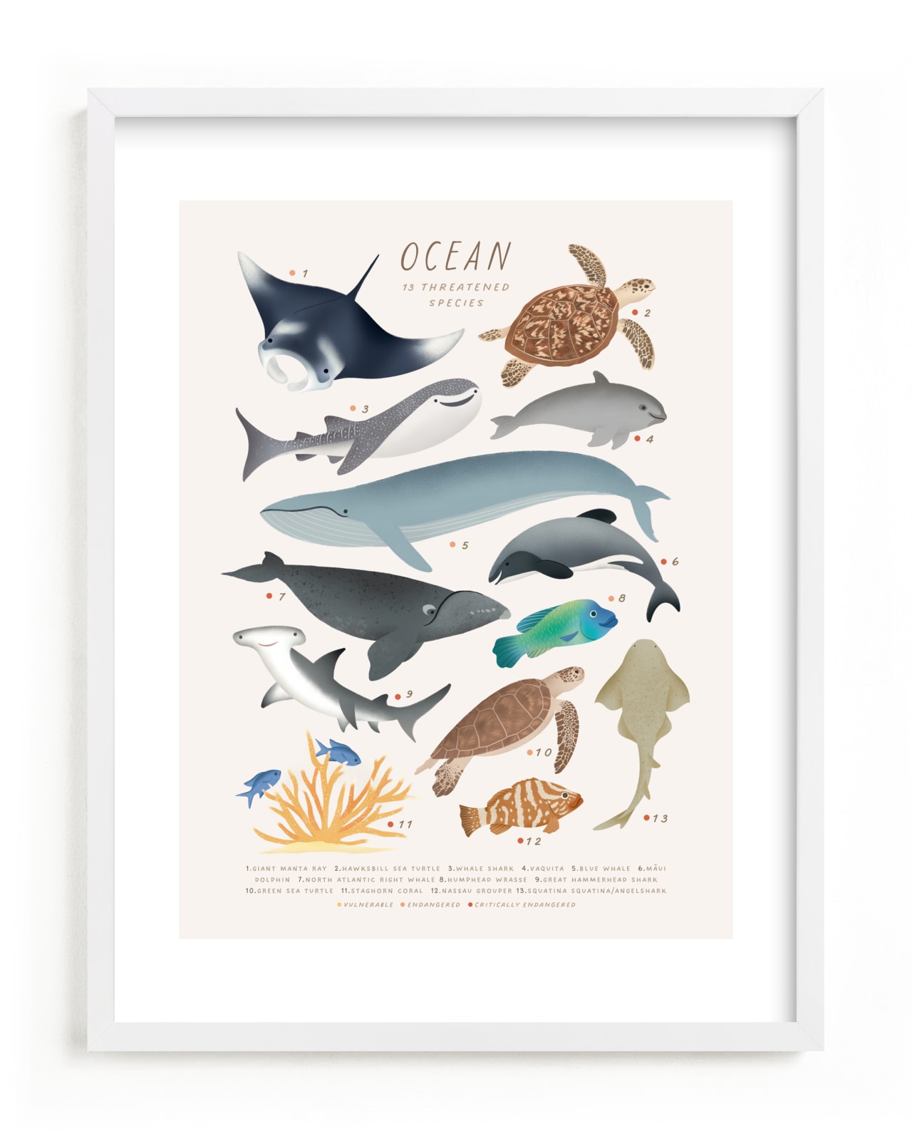 "Ocean animals endangered" by Sabrin Deirani in beautiful frame options and a variety of sizes.