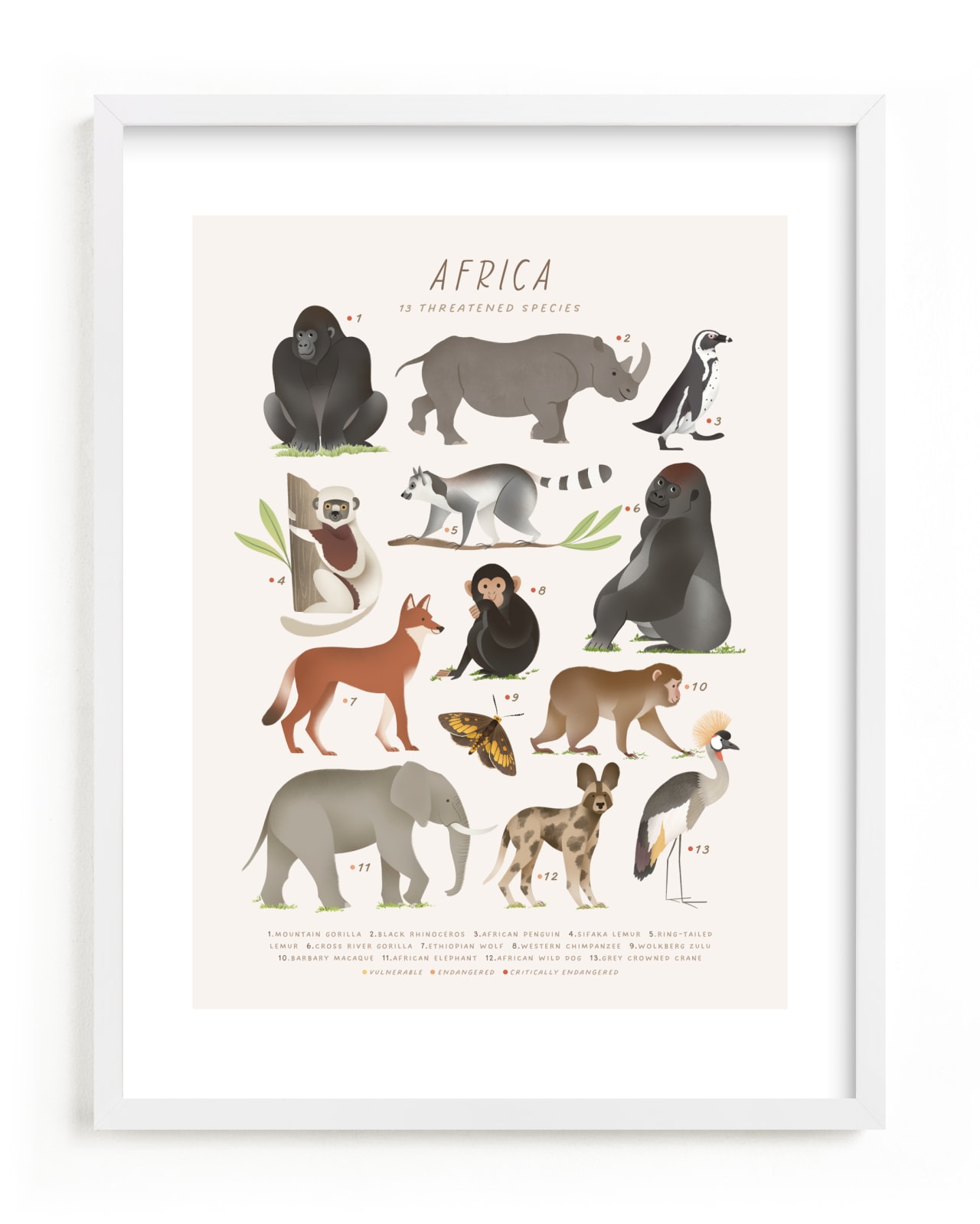 "Africa, endangered animals" by Sabrin Deirani in beautiful frame options and a variety of sizes.